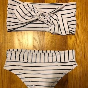 Striped high waisted 2 piece bathing suit
